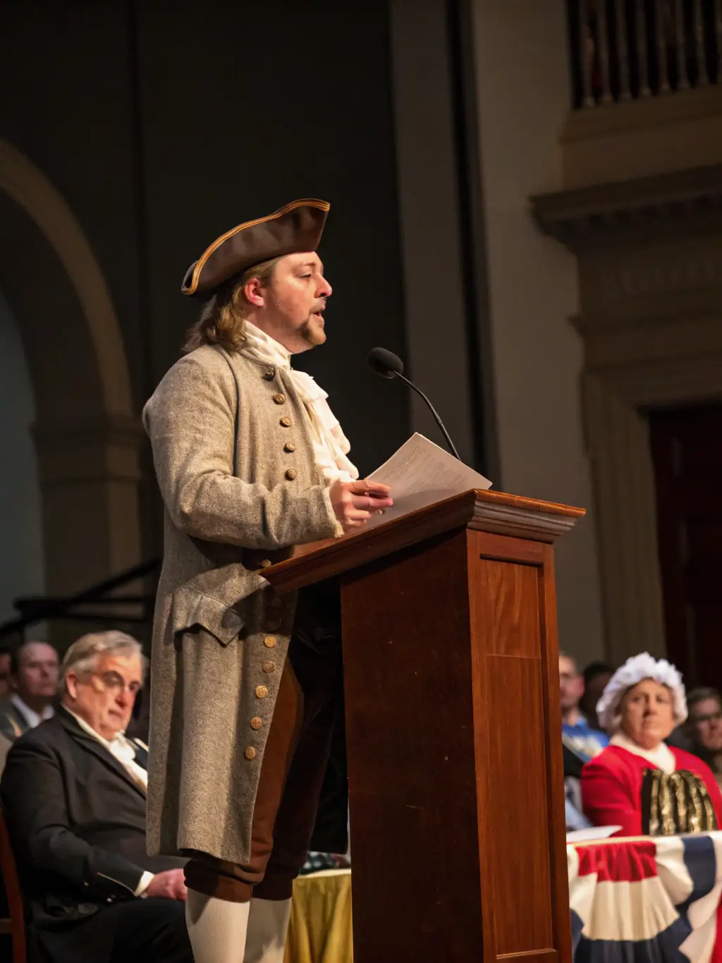 An image depicting historical events, such as a famous historical figure giving a speech or a significant moment in history being captured.