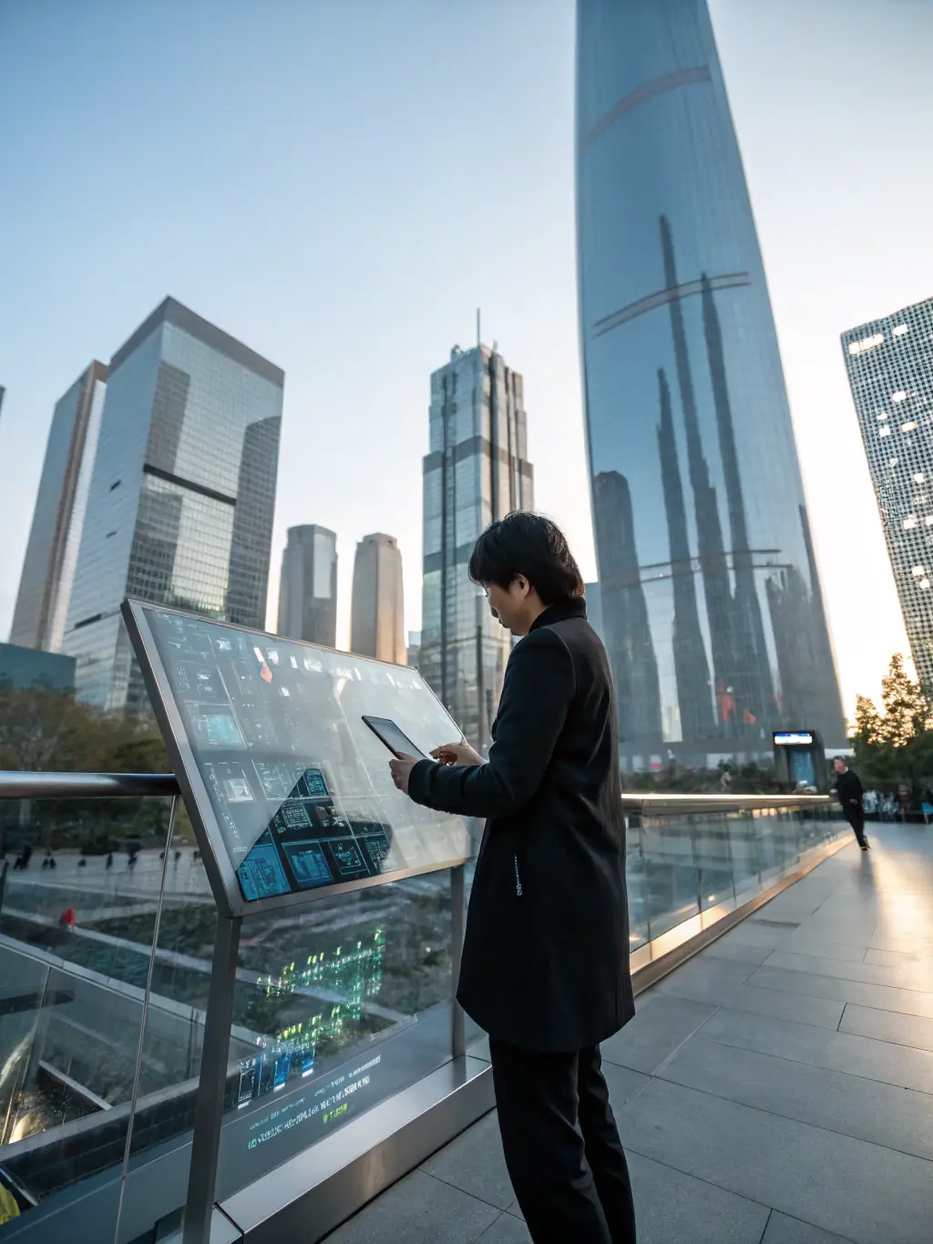 An image representing technological advancements, such as a futuristic city skyline or a person interacting with advanced technology.