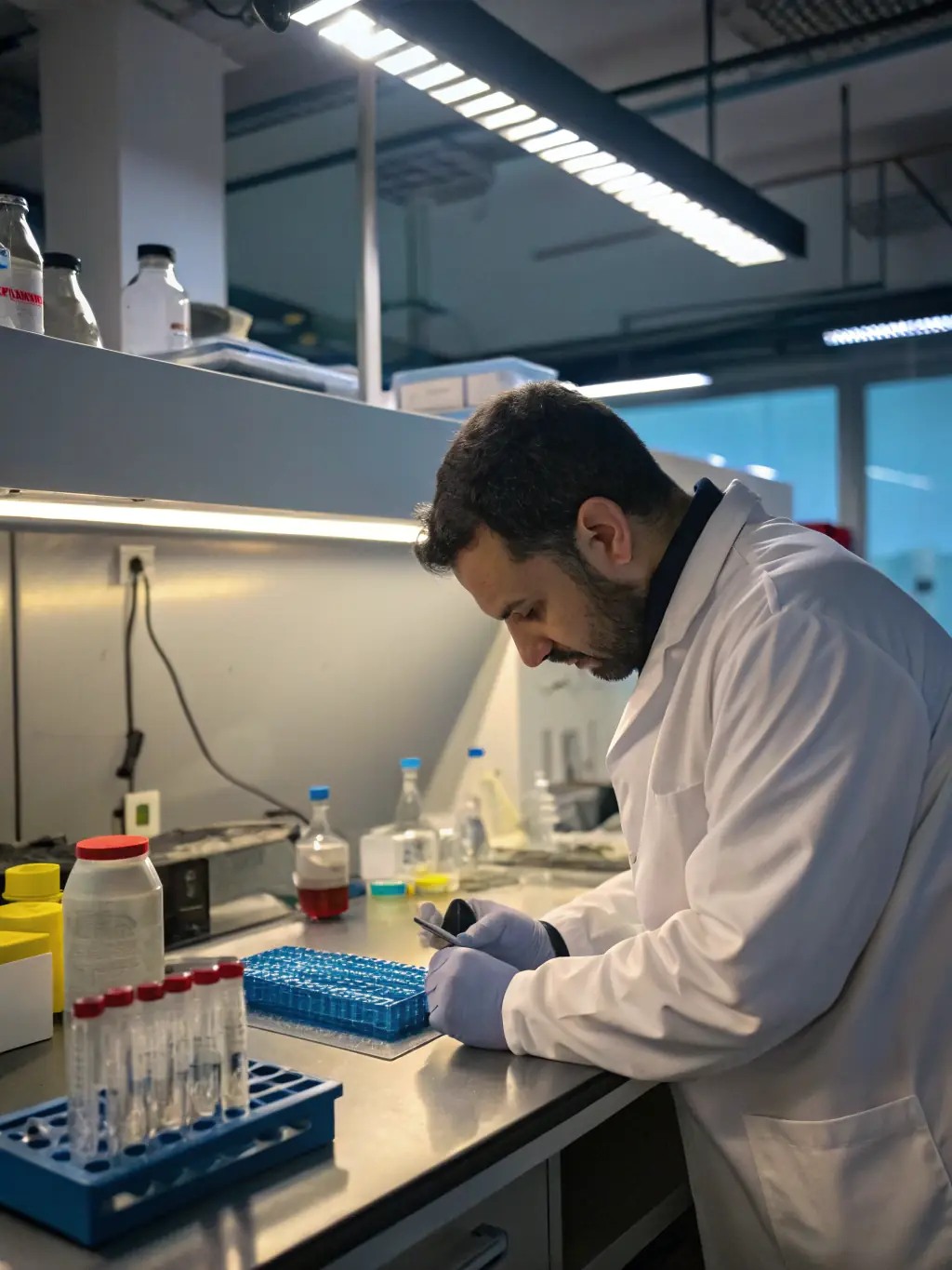 A visually appealing image representing scientific research, such as a scientist in a lab coat looking through a microscope, with beakers and test tubes in the background.