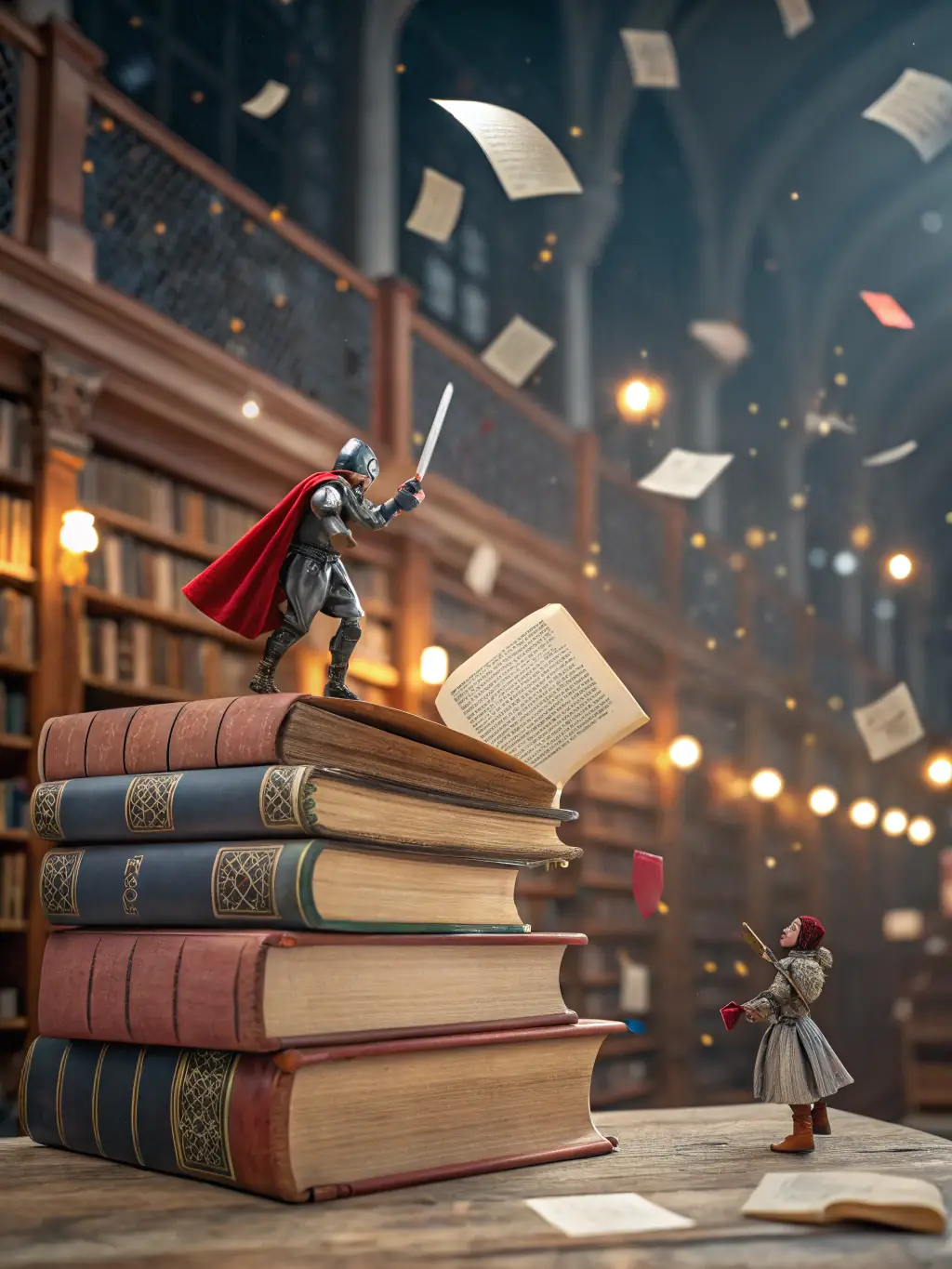 An artistic image representing literature, such as a stack of classic books or a quill and inkwell, symbolizing the 'Literature' category on PembayaranICU.